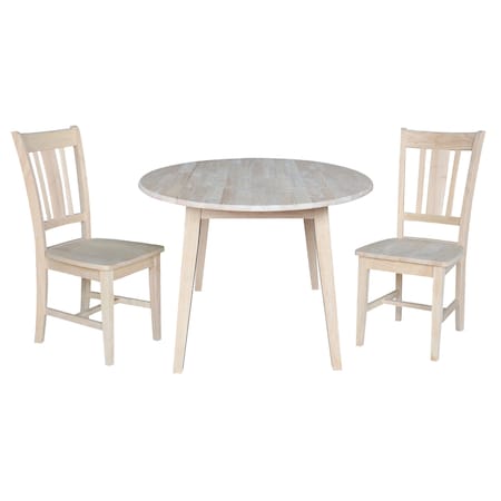 International Concepts 42 in. Solid Wood Round Dual Drop Leaf Dining Table with 2 Chairs, Unfinished K-42DL-C10-2